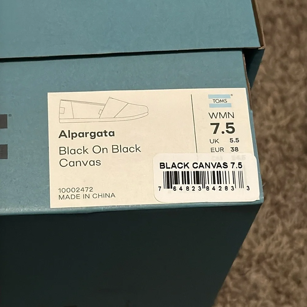 TOMS Black Canvas Slip-Ons sz7.5 - Picture 3 of 5